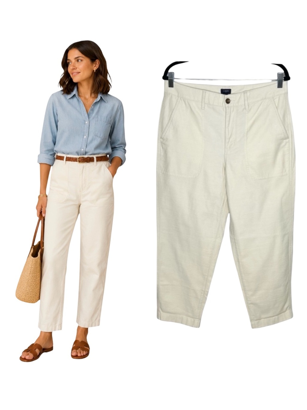 J. Crew Factory Camp Pant Size 10 NWT Ecru High Waist Capsule Wardrobe Neutral